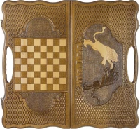 Нарды резные "Битва львов" с ручкой 60, Haleyan