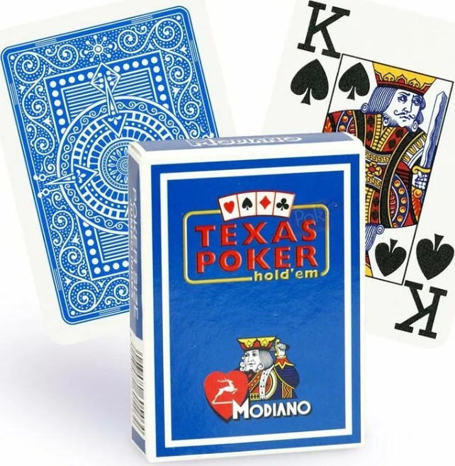 Карты "Modiano Texas Poker" 100% plastic 2 jumbo index blue