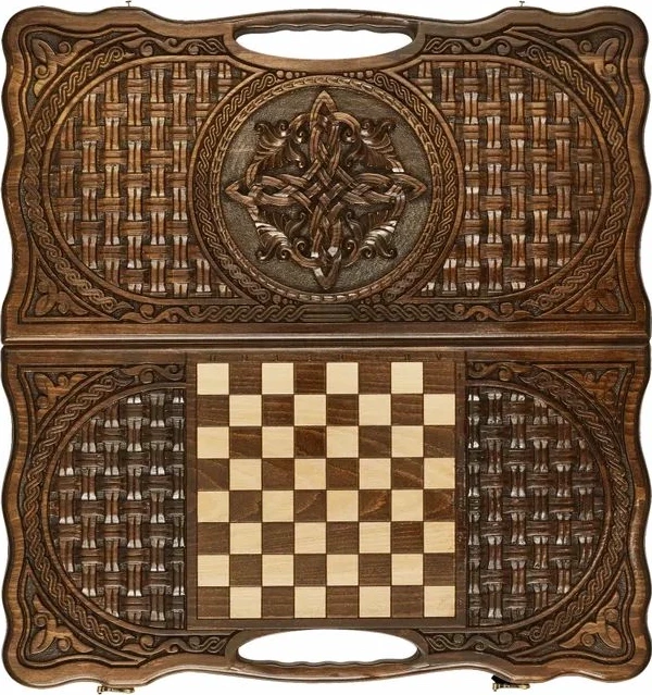 Нарды резные "Армянский узор 11" с ручкой 60, Haleyan