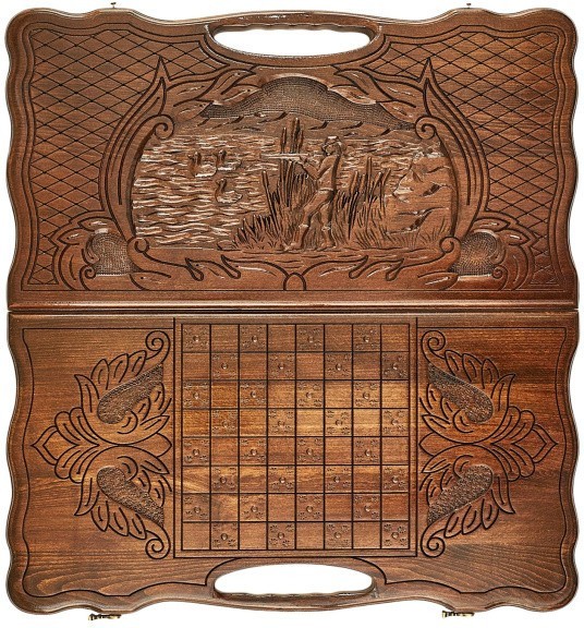 Нарды резные "Охота", с ручкой, Haleyan