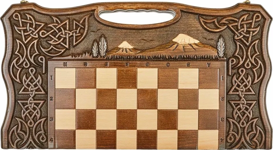 Шахматы + нарды резные с Араратом 2, ручкой, Haleyan