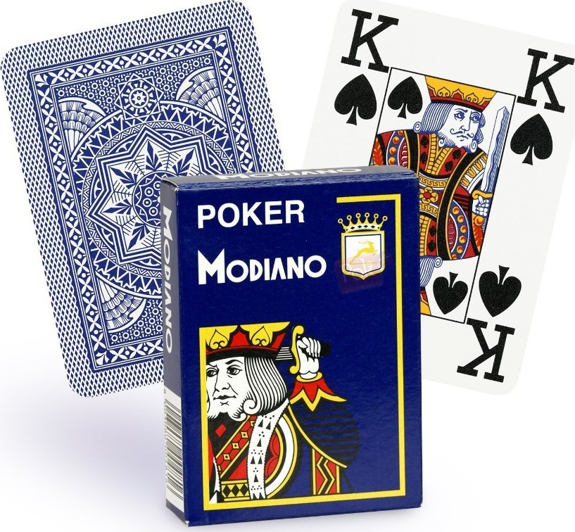 Карты "Modiano Poker" 100% plastic 4 jumbo index blue