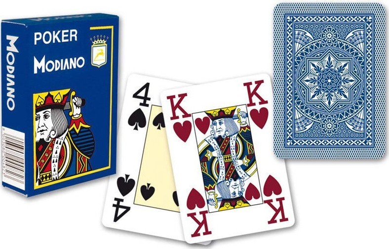 Карты "Modiano Poker" 100% plastic 4 jumbo index blue