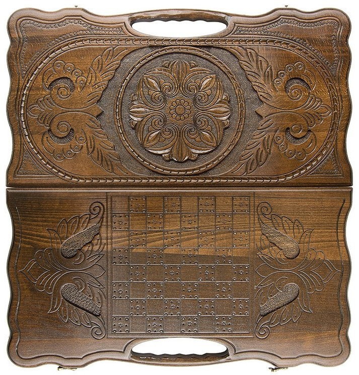 Нарды резные "Армянский узор 5" с ручкой 60, Haleyan