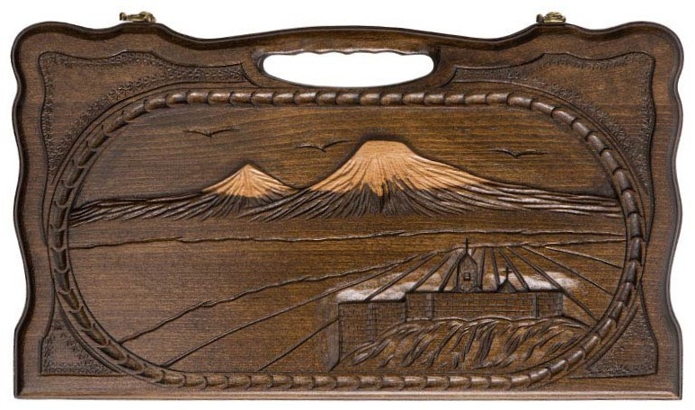 Нарды резные "Арарат и Хор Вирап" с ручкой 40, Haleyan