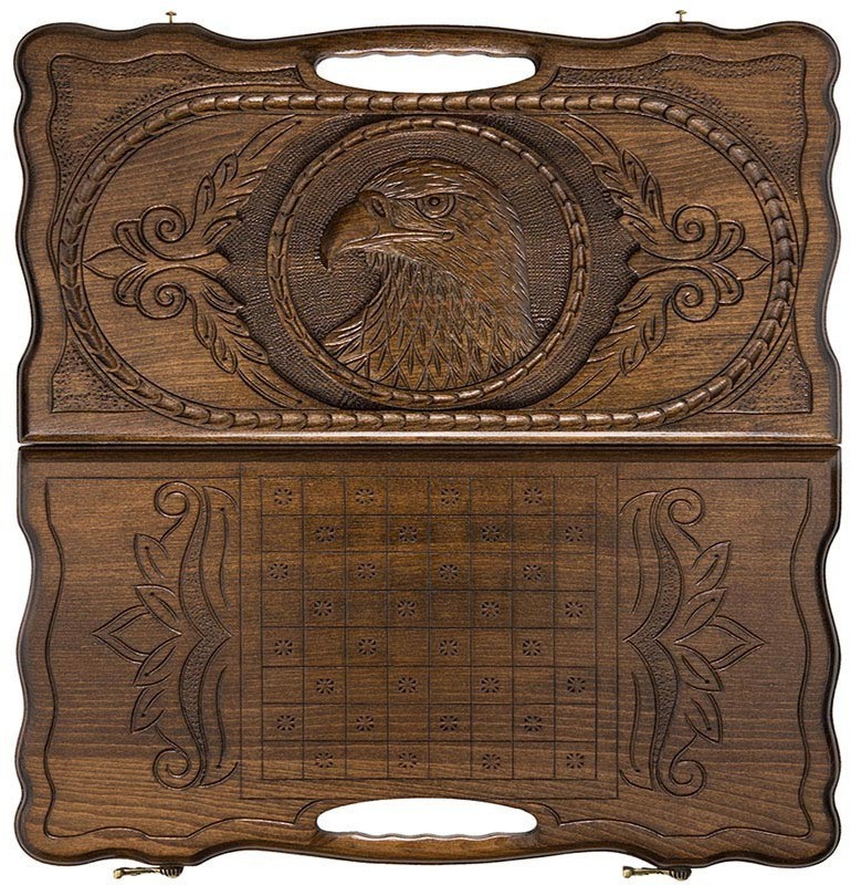 Нарды резные "Орел" с ручкой 40, Haleyan