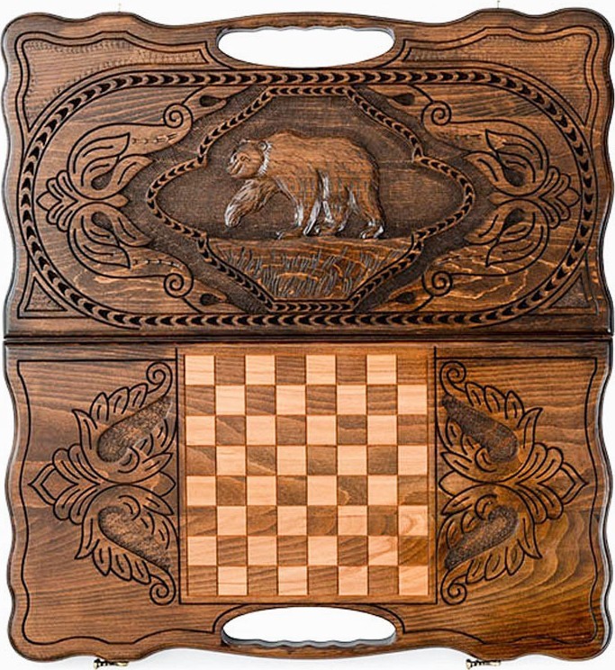 Нарды резные "Медведь" с ручкой, Haleyan