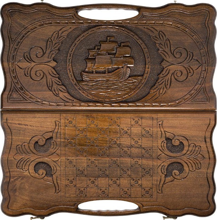 Нарды резные "Корабль" с ручкой 50, Haleyan