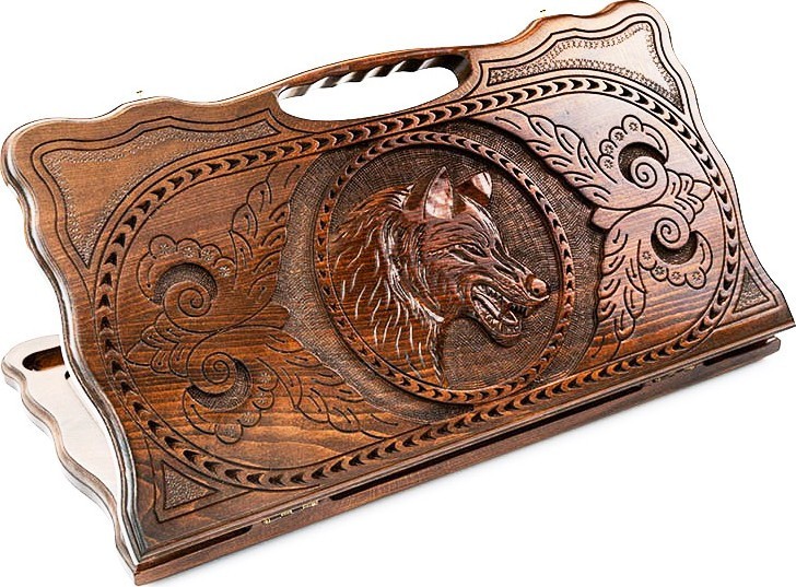 Нарды резные "Волк" с ручкой 60, Haleyan