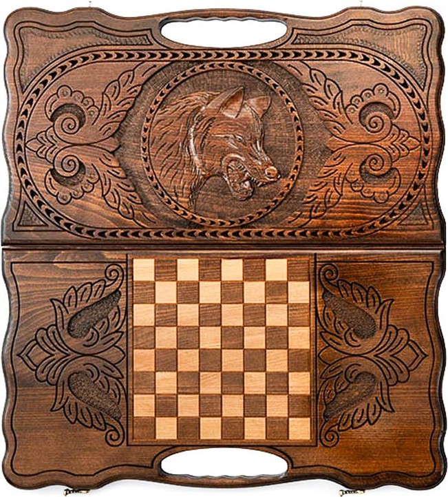 Нарды резные "Волк" с ручкой 60, Haleyan