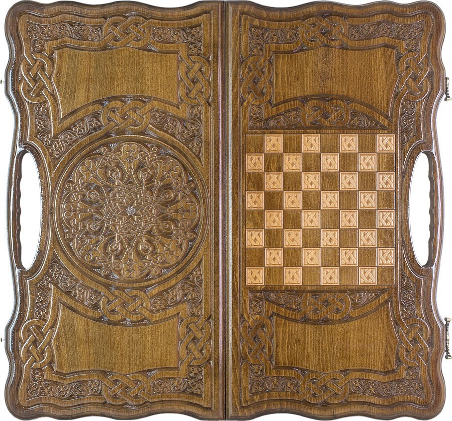 Нарды резные "Армянский узор 9" с ручкой 60, Haleyan