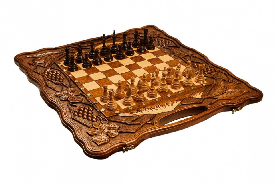 Шахматы + нарды резные "Неркени" 60, с ручкой, Haleyan