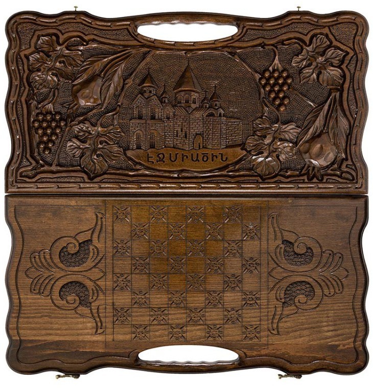 Нарды резные "Эчмиадзин" с ручкой 50, Haleyan