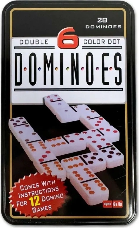 Домино в железном боксе, 6 цветных точек, Partida 19х12 см, костяшка 5х2,5 см