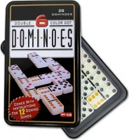 Домино в железном боксе, 6 цветных точек, Partida 19х12 см, костяшка 5х2,5 см