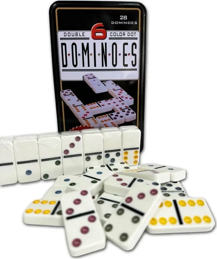 Домино в железном боксе, 6 цветных точек, Partida 19х12 см, костяшка 5х2,5 см
