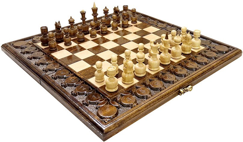 Шахматы + нарды резные с гранатами 40, Haleyan