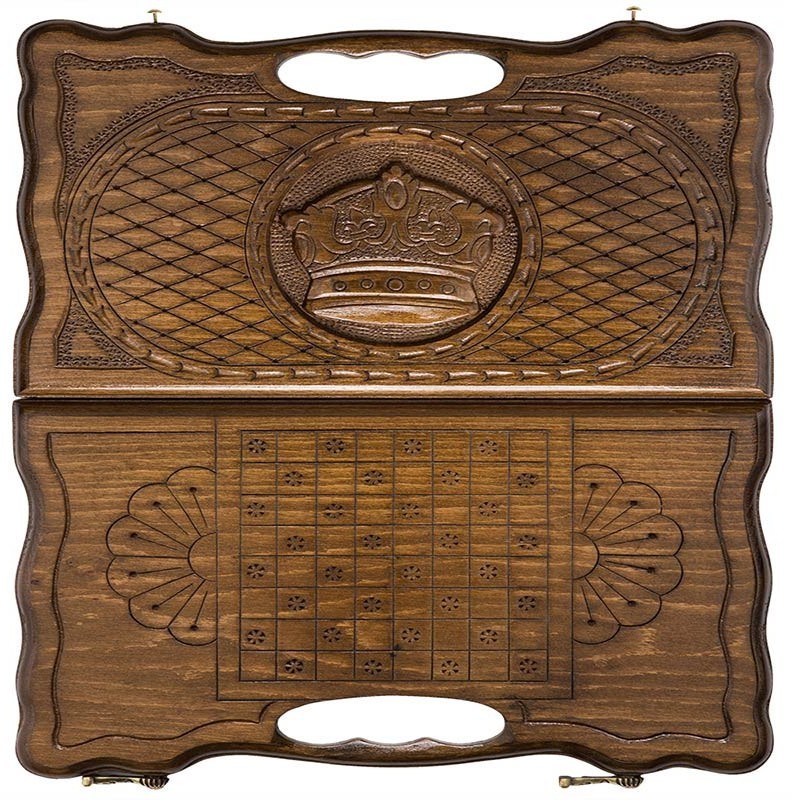 Нарды резные "Корона" с ручкой 30, Haleyan