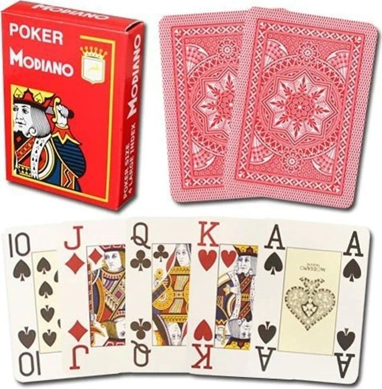 Карты "Modiano Poker" 100% plastic 4 jumbo index red