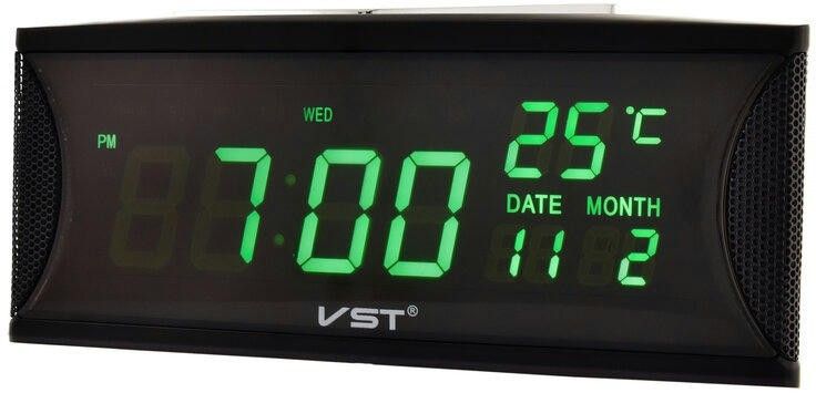 Сетевые часы vst719w-4 220В зел.цифры+usb кабель (без адаптера) говорящие