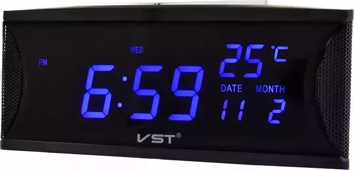 Сетевые часы vst719w-5 220В син.цифры+usb кабель (без адаптера) говорящие